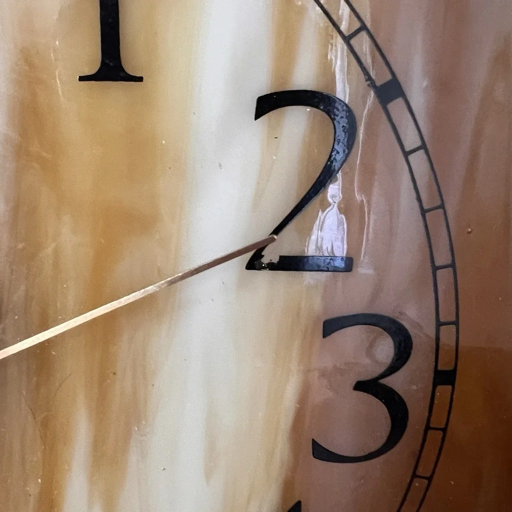 VNTG Mr. Mirror Slag Glass Mid Century Square Wall Clock MCM Wood Frame Works
